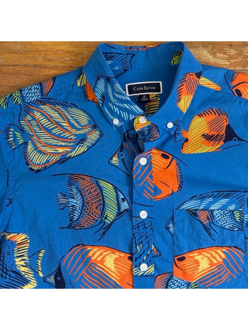 Club Room Shirt Size Medium NEW Tropical Fish Print Cotton Short Sleeve Collared